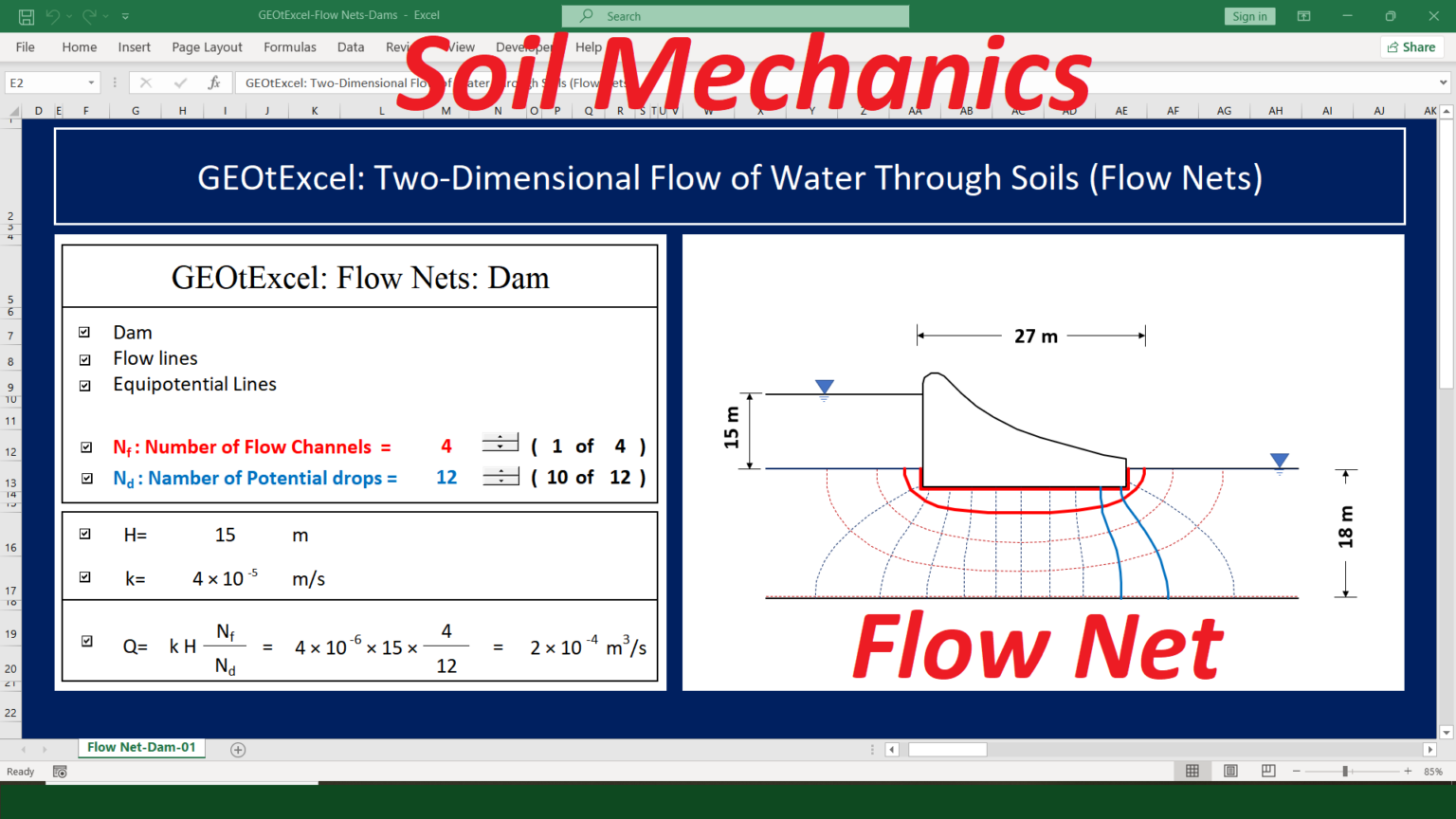 Soil Mechanics Seepage Flow Net Excel GEOtExcel